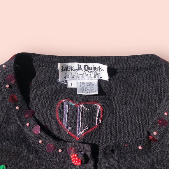 Vintage Jack B. Quick Love Black Multi Colored 3/4 Sleeve Cardigan - Picture 3 of 6